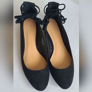 Womens black ankle tie ballet flats